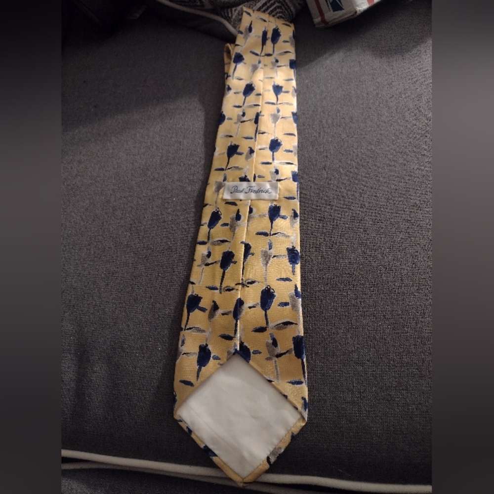 Paul Fredrick Yellow and Blue Geometric Silk Tie